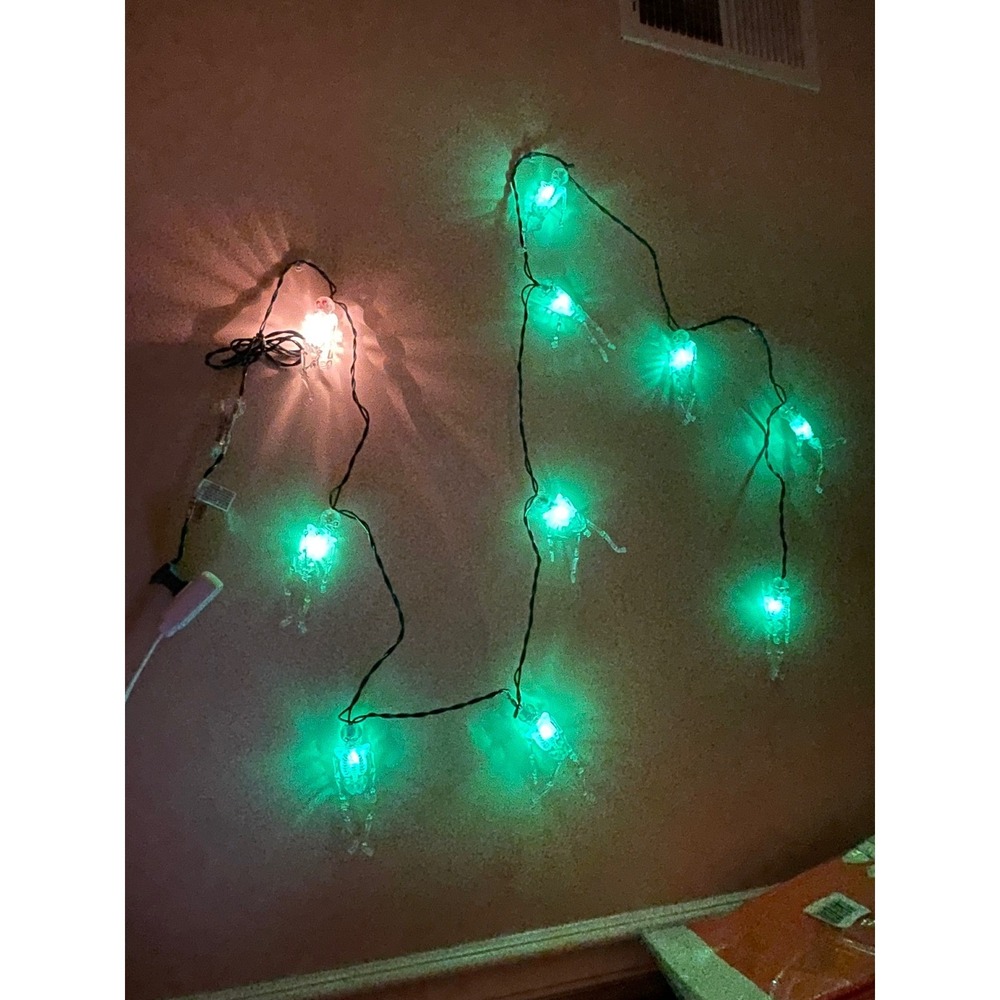 Halloween Skeleton String Lights 10 Count Green and White Glow Spooky Decor - Picture 10 of 13